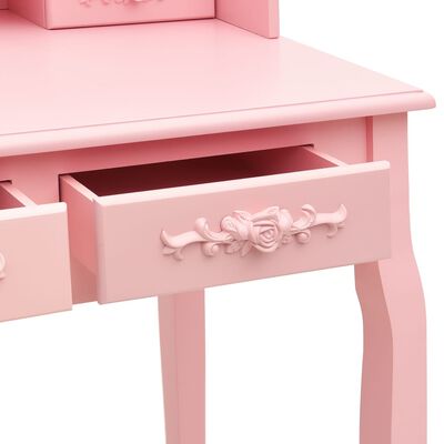 vidaXL Toaletný stolík so stoličkou, ružový 75x69x140 cm, paulovnia