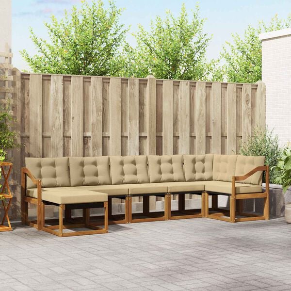 vidaXL Z&aacute;hradn&aacute; s&uacute;prava gaučov s vank&uacute;&scaron;om 7 pcs Pr&iacute;rodn&aacute; a b&eacute;žov&aacute;