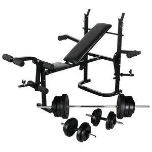 vidaXL Posilňovacia lavica+stojan na z&aacute;važia a sada činiek 60,5 kg