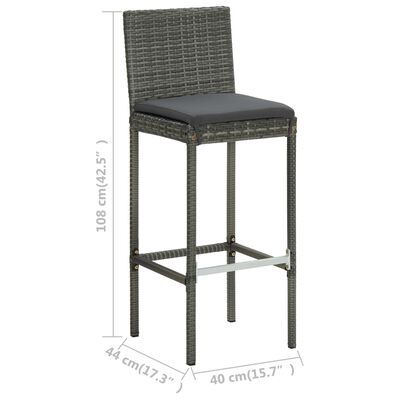 vidaXL Záhradné barové stoličky s vankúšmi 4 ks sivé polyratan