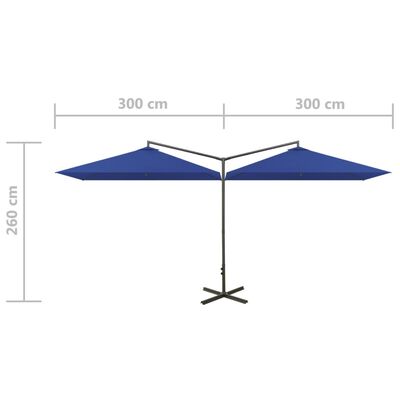 vidaXL Dvojitý slnečník s oceľovou tyčou azúrovo-modrý 600x300 cm