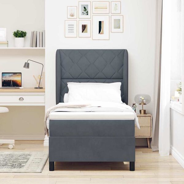 vidaXL Posteľ s pružinov&yacute;m r&aacute;mom Tmavo &scaron;ed&aacute; 200 x 90 cm Polyester