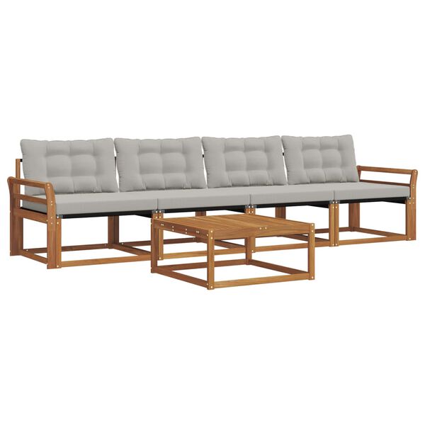 vidaXL Z&aacute;hradn&aacute; s&uacute;prava gaučov s vank&uacute;&scaron;om 5 pcs Pr&iacute;rodn&aacute; a svetlosiv&aacute;