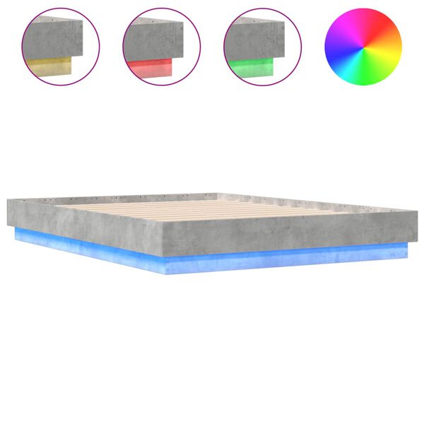 vidaXL Rám postele s LED svetlami betónovo sivý 135x190 cm