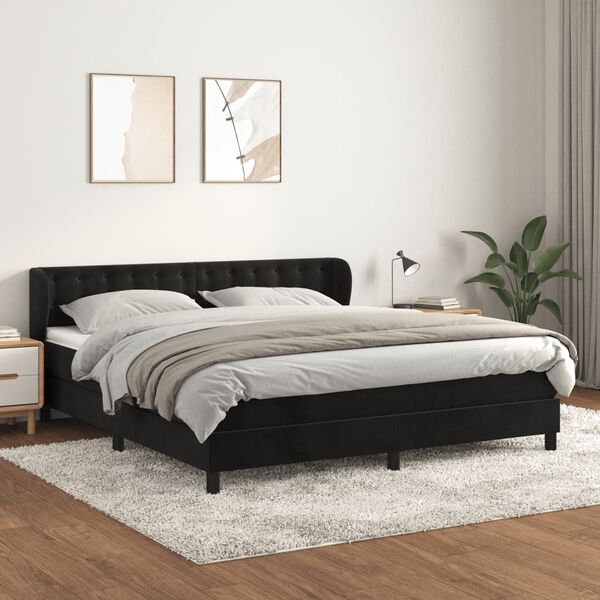 vidaXL Posteľn&yacute; r&aacute;m boxspring s matracom čierny 180x200 cm zamat