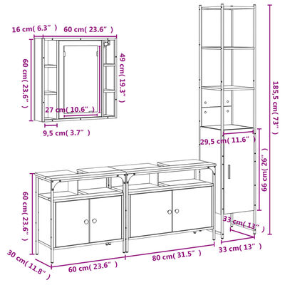 vidaXL 4-dielna sada kúpeľňových skriniek dub sonoma kompozitné drevo