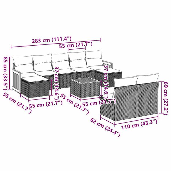 vidaXL 10-dielna z&aacute;hradn&aacute; sedacia s&uacute;prava s vank&uacute;&scaron;mi polyratan čierna