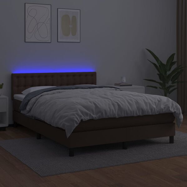 vidaXL Boxspring posteľ s matracom a LED hned&aacute; 140x190 cm umel&aacute; koža