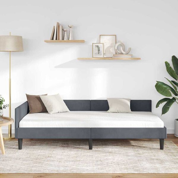 vidaXL Rohový rám postele Tmavo šedá 90 cm x 200 cm Zamat