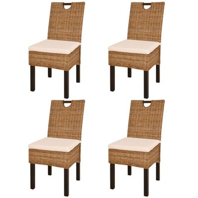 vidaXL Jedálenské stoličky, 4 ks, ratan kubu a mangové drevo