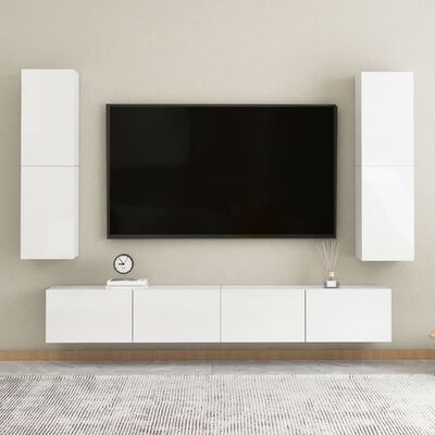 vidaXL TV skrinka, lesklá biela 30,5x30x110 cm, kompozitné drevo