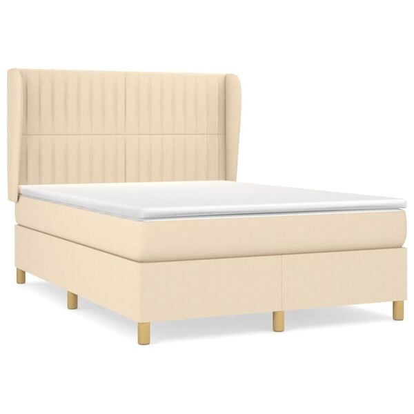 vidaXL Posteľn&yacute; r&aacute;m boxspring s matracom kr&eacute;mov&yacute; 140x200 cm l&aacute;tka