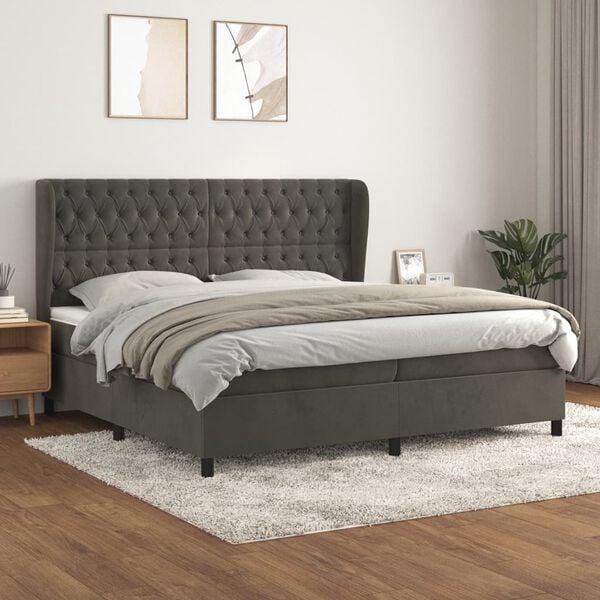 vidaXL Posteľn&yacute; r&aacute;m boxspring s matracom tmavosiv&yacute; 200x200 cm zamat
