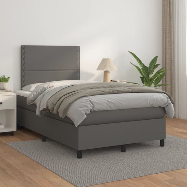 vidaXL Boxspring posteľ s matracom siv&aacute; 120x190 cm umel&aacute; koža
