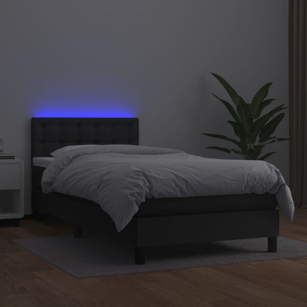 vidaXL Boxspring posteľ s matracom a LED čierna 80x200 cm umelá koža