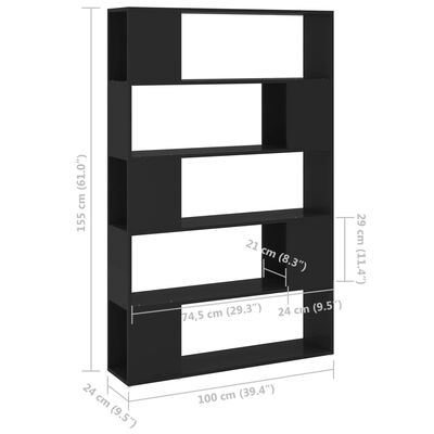 vidaXL Knižnica deliaca stena čierna 100x24x155 cm drevotrieska