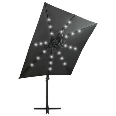 vidaXL Závesný slnečník s tyčou a LED svetlami antracitový 250 cm