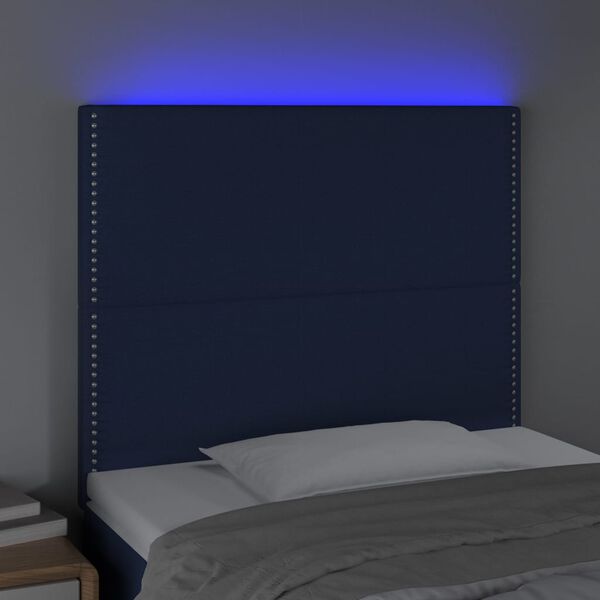 vidaXL Čelo postele s LED modr&eacute; 80x5x118/128 cm l&aacute;tka