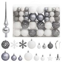 vidaXL 111-dielna sada vianočných ozdôb bielo-sivá polystyrén