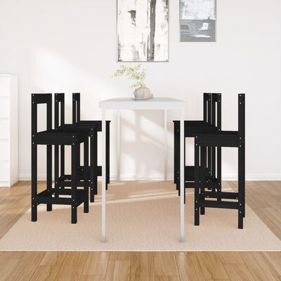 vidaXL Barové stoličky čierne 6 ks borovicový masív