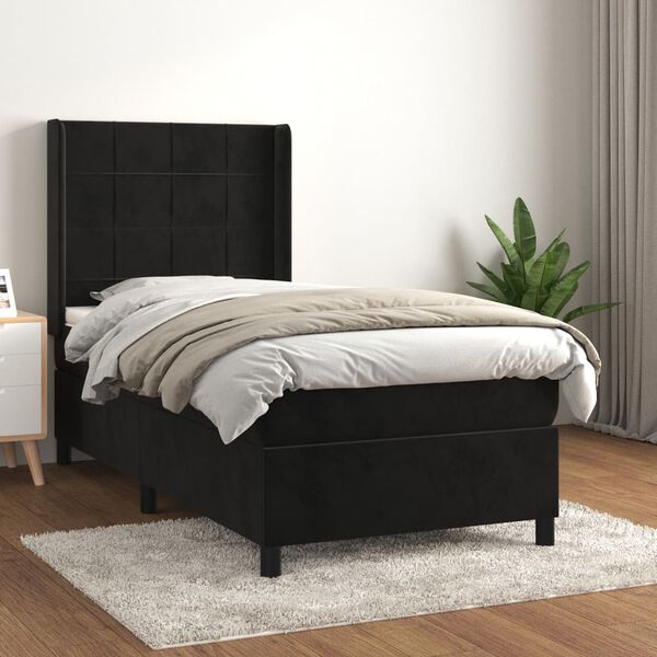 vidaXL Posteľn&yacute; r&aacute;m boxspring s matracom čierny 90x190 cm zamat