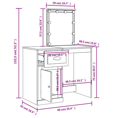 vidaXL Toaletný stolík s LED svetlami betónovo sivý 90x42x132,5 cm