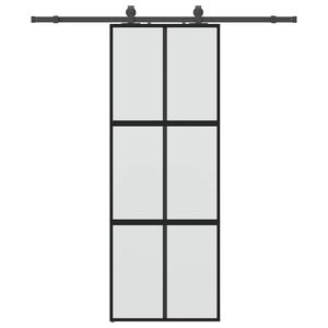 vidaXL Posuvn&eacute; dvere s kovan&iacute;m čierne 76x205 cm tvrden&eacute; sklo