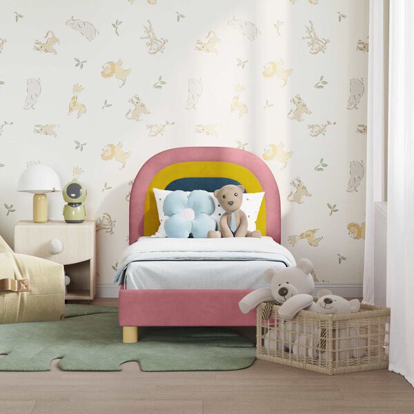 vidaXL Rám detskej postele s čelom Ružová 70 x 140 cm Zamat