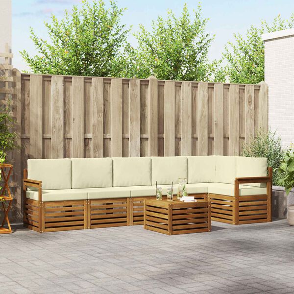 vidaXL Sada rohov&yacute;ch gaučov s vank&uacute;&scaron;om 7 pcs Pr&iacute;rodn&aacute; a kr&eacute;mov&aacute;