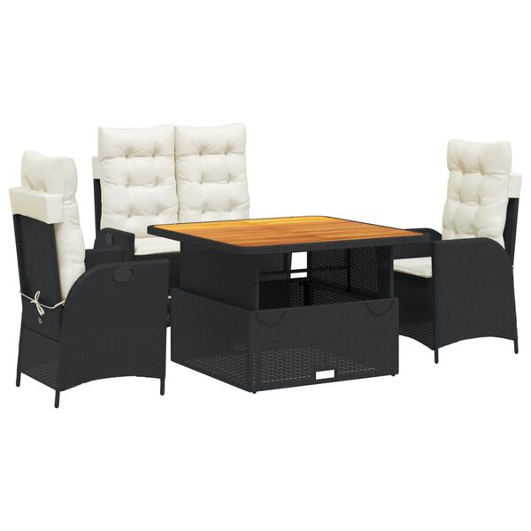 vidaXL 4-dielna z&aacute;hradn&aacute; jed&aacute;lensk&aacute; sada s vank&uacute;&scaron;mi čierna polyratan