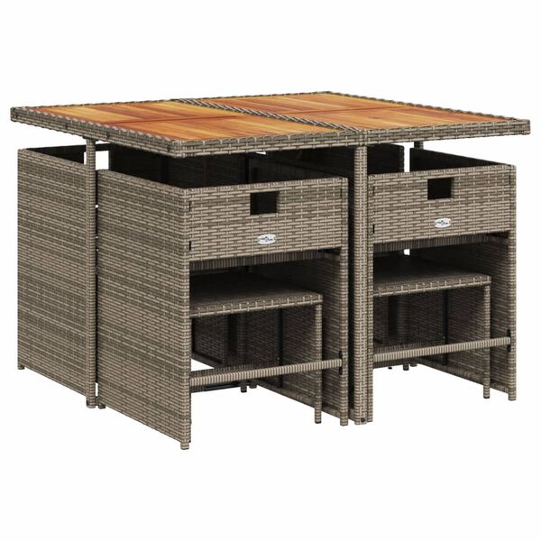 vidaXL 9-dielna z&aacute;hradn&aacute; jed&aacute;lensk&aacute; sada s podložkami siv&aacute; polyratan