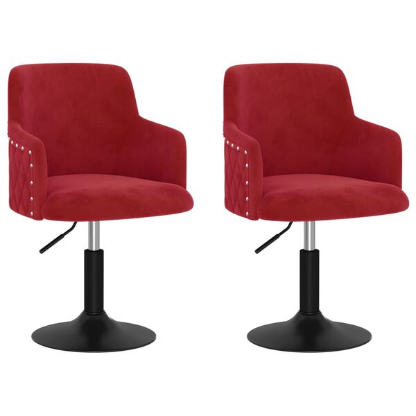 vidaXL Otočn&eacute; jed&aacute;lensk&eacute; stoličky 2 ks v&iacute;novo-červen&eacute; zamatov&eacute;