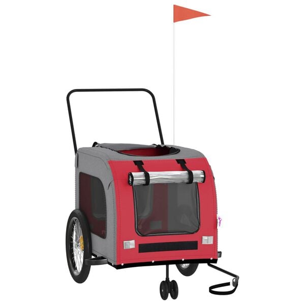 vidaXL Cyklovoz&iacute;k pre zvierat&aacute;, červeno siv&yacute;, oxfordsk&aacute; l&aacute;tka, železo