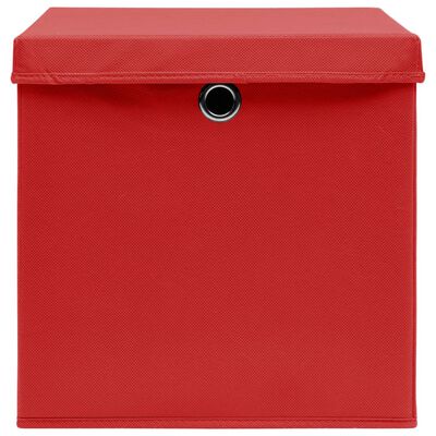 vidaXL Úložné boxy s vekom 4 ks, červené 32x32x32 cm, látka