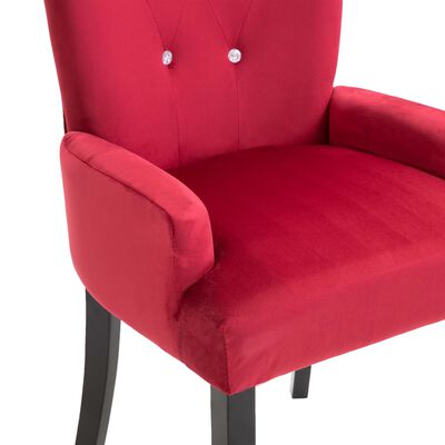 vidaXL Jedálenské stoličky s opierkami 4 ks červené zamatové