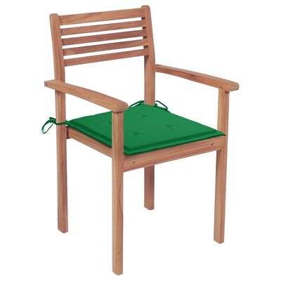 vidaXL Záhradné stoličky 4 ks so zelenými podložkami teakový masív
