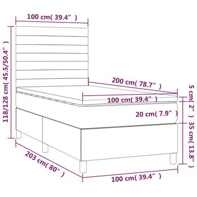 vidaXL Posteľ boxsping s matracom a LED bledosivá 100x200 cm zamat
