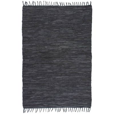 vidaXL Ručne tkaný Chindi koberec, koža, 120x170 cm, sivý
