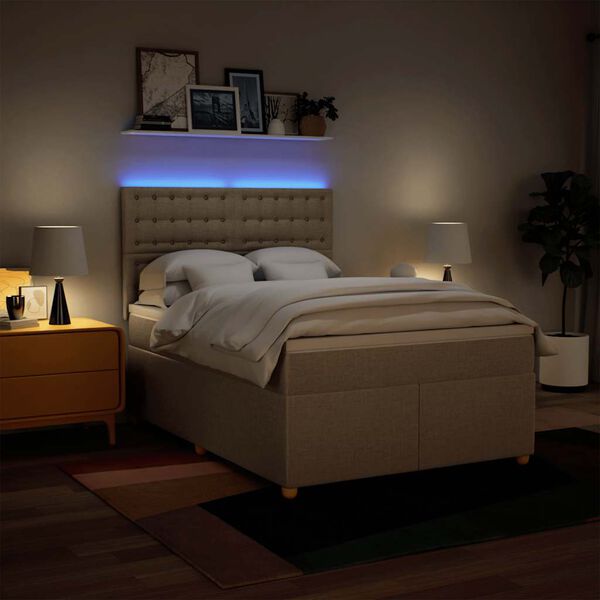 vidaXL Boxspring posteľ s matracom kr&eacute;mov&yacute; 140x190 cm l&aacute;tka