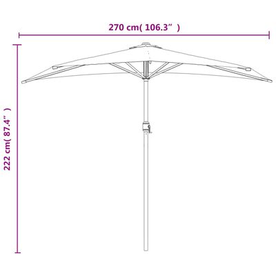 vidaXL Balkónový slnečník,hliníková tyč,bordový 270x144x222cm, polkruh