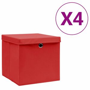 vidaXL &Uacute;ložn&eacute; boxy s vekom 4 ks, 28x28x28 cm, červen&eacute;