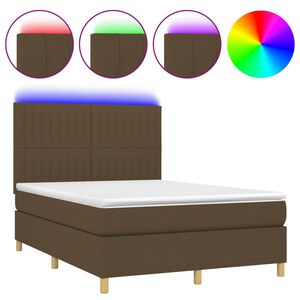 vidaXL Posteľ boxsping s matracom a LED tmavohned&aacute; 140x200 cm l&aacute;tka