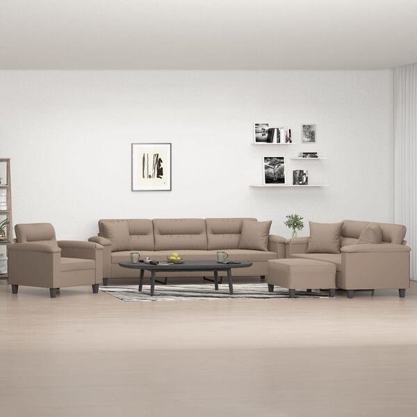 vidaXL 4-dielna sedacia s&uacute;prava s vank&uacute;&scaron;mi sivohned&aacute; mikrovl&aacute;kno