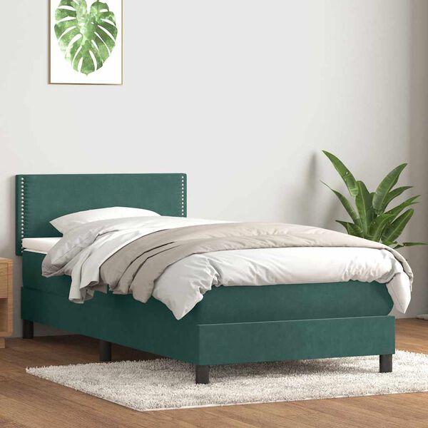 vidaXL Posteľný rám boxspring s matracom Tmavozelená 80x210 cm zamat