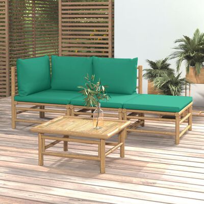 vidaXL 4-dielna záhradná sedacia súprava zelené vankúše bambus
