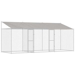 vidaXL Klietka pre psa s strechou Strieborn&aacute; 600 x 200 x 256 cm