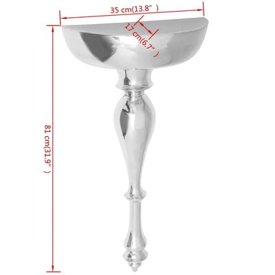 vidaXL Hliníková nástenná polička/stolík, strieborná, 35x17x81 cm