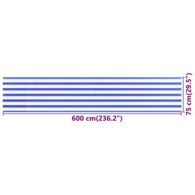 vidaXL Balkónová markíza modrá a biela 75x600 cm HDPE