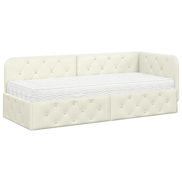 vidaXL Rohový rám postele s matracmi Krémová 80 x 200 cm Zamat