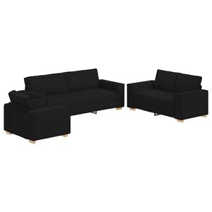 vidaXL Pohovka 3 pcs Čierna 220 x 80 x 84 cm Ľanov&aacute; zmes